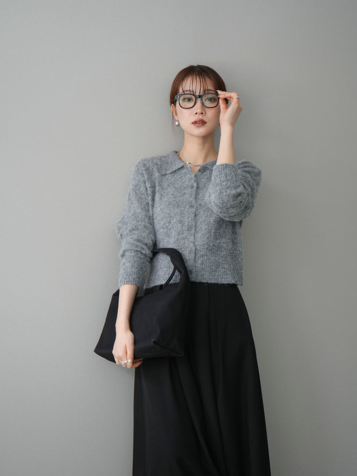 [予約]モヘア衿付きボタンプルオーバー/charcoal