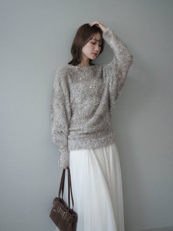 [予約]ラメシャギードルマンニットプルオーバー/beige