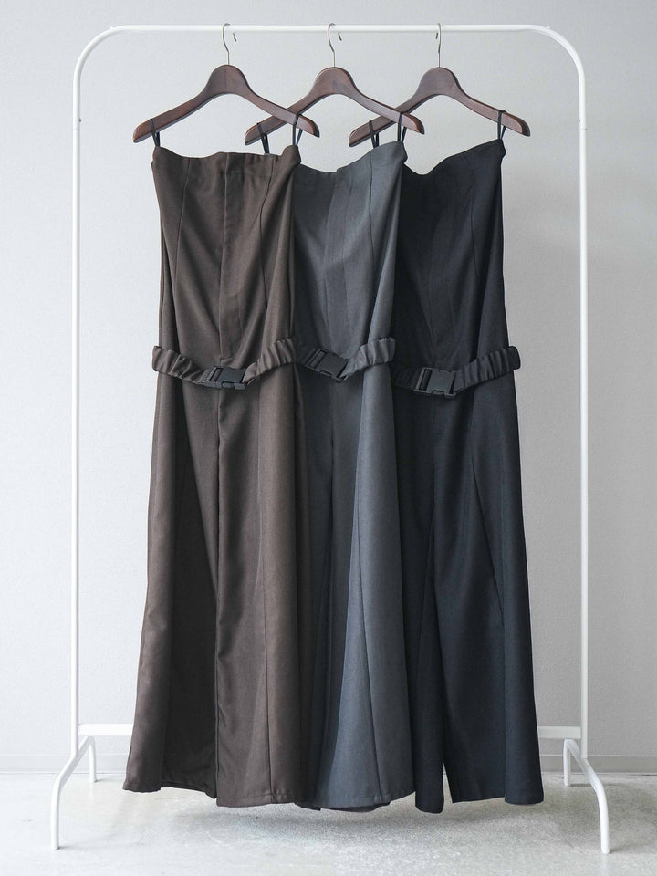 [SET]タックデザインシアーブルゾン+ヘザーツイルベルト付ベアサロペット(2set)