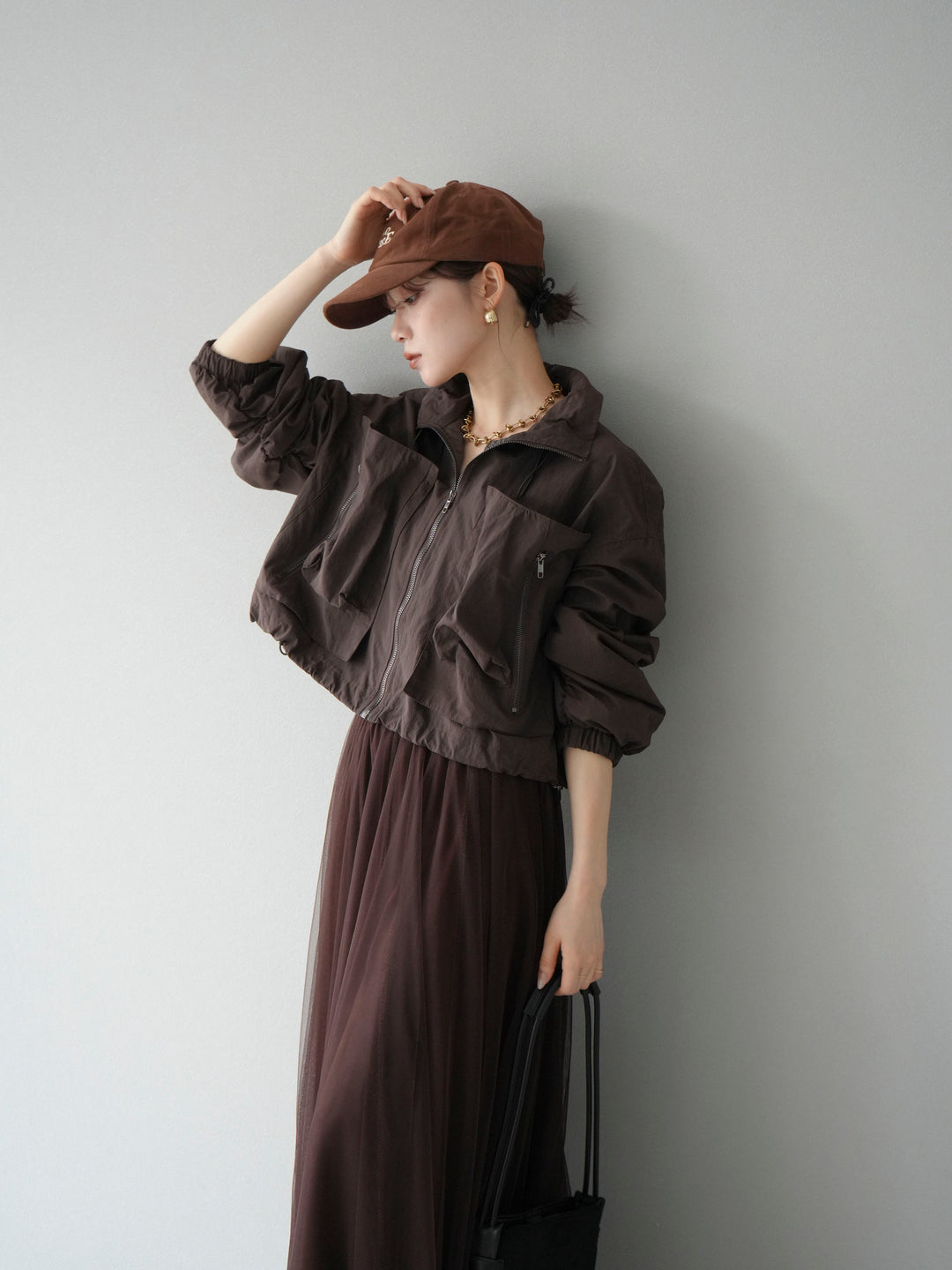 [予約]ポケットデザインショートブルゾン/ブラック