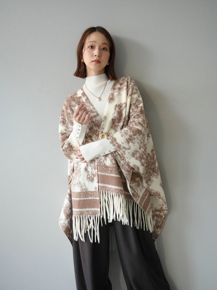 [予約]アブストラクト柄ストールポンチョ/アイボリー