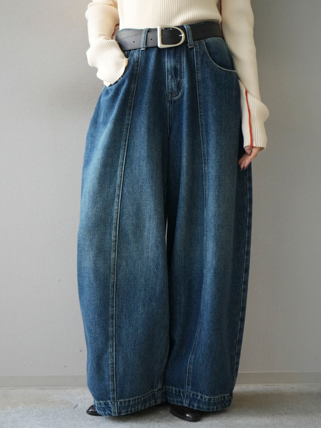 [予約]フロント切替カーブデニムパンツ/blue