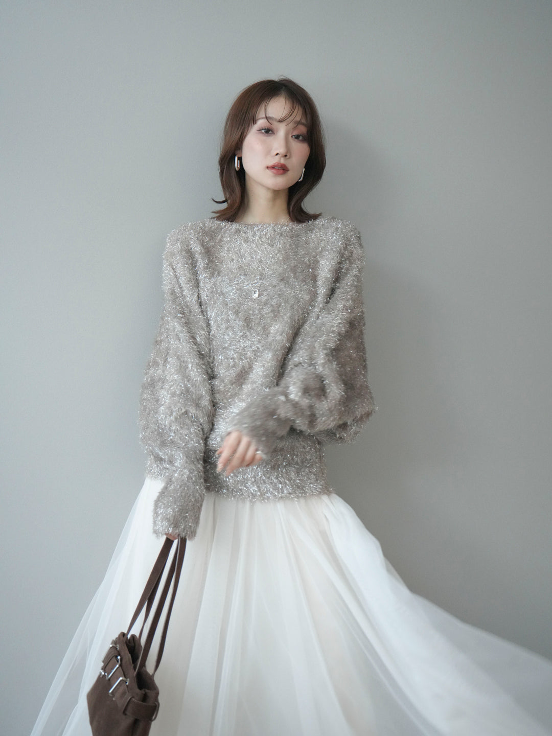 [予約]ラメシャギードルマンニットプルオーバー/beige