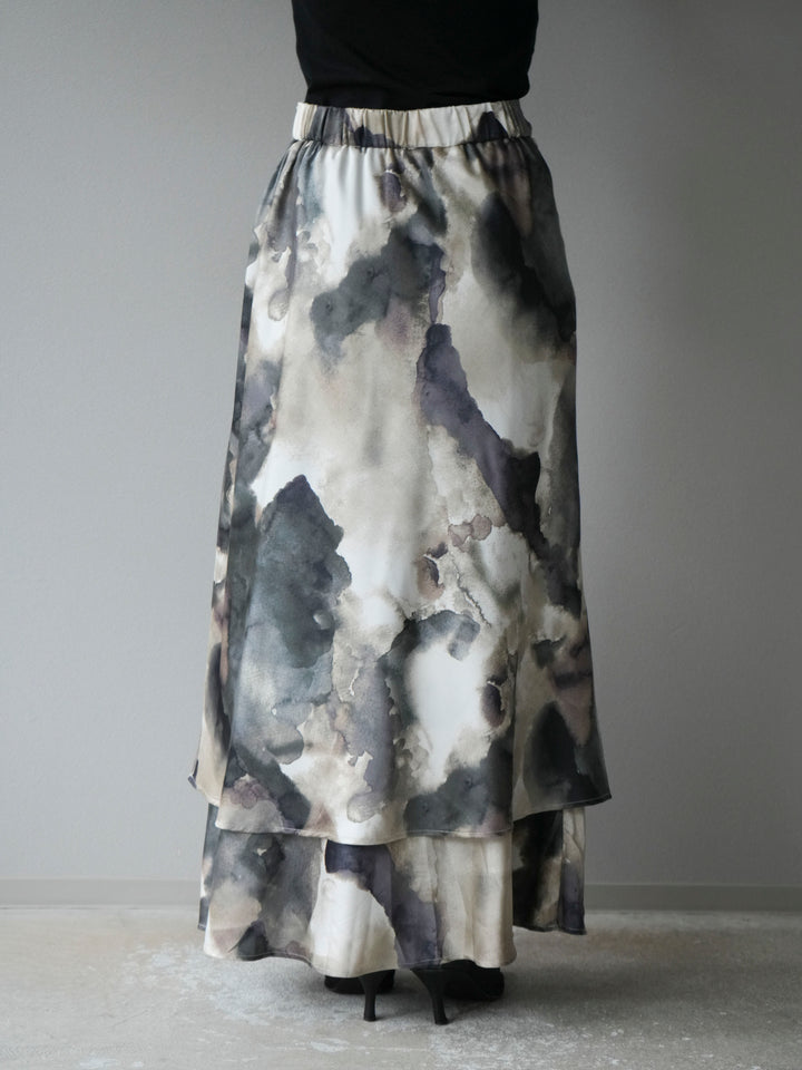 [予約]ニュアンスサテンフリルスカート/アイボリー×ミント