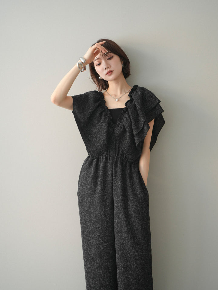 [SET]3WAYミックスツイードギャザーオールインワン+選べるアクセセット(2set)