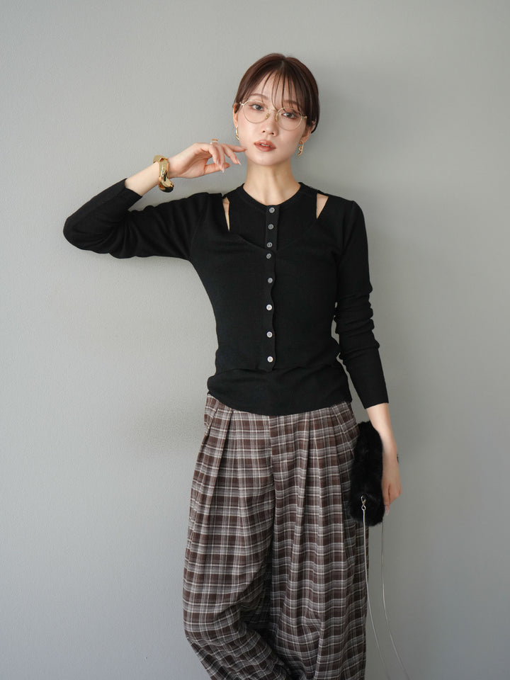 [予約]レイヤードデザインニットカーディガン/ブラック