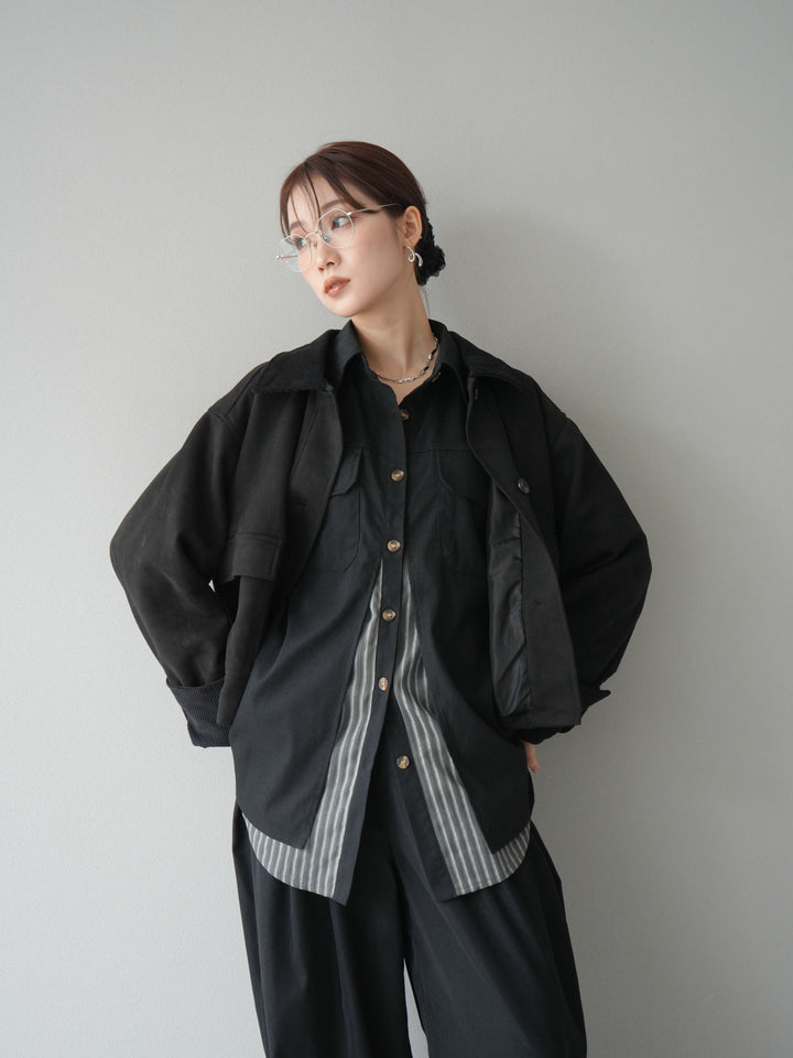 [予約]コーデュロイ切替スウェードショートジャケット/ブラック