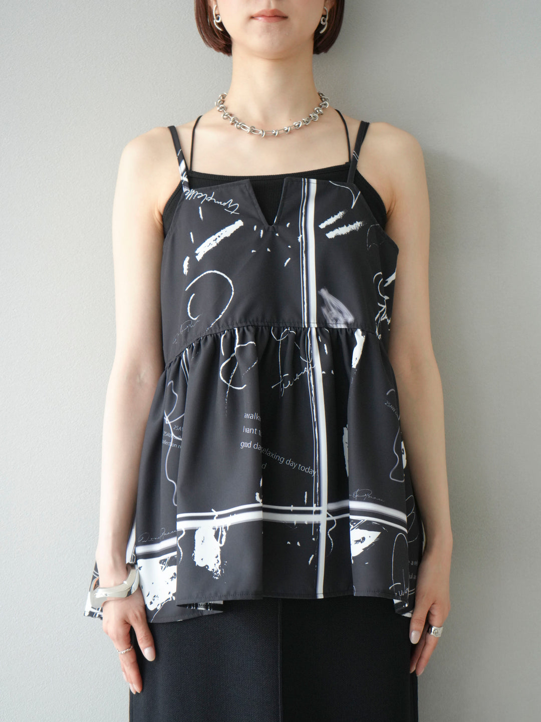 [予約]ペイント柄キャミソール/ブラック
