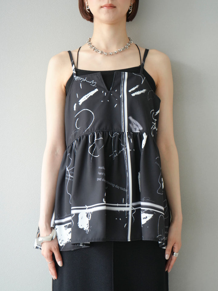 [予約]ペイント柄キャミソール/ブラック