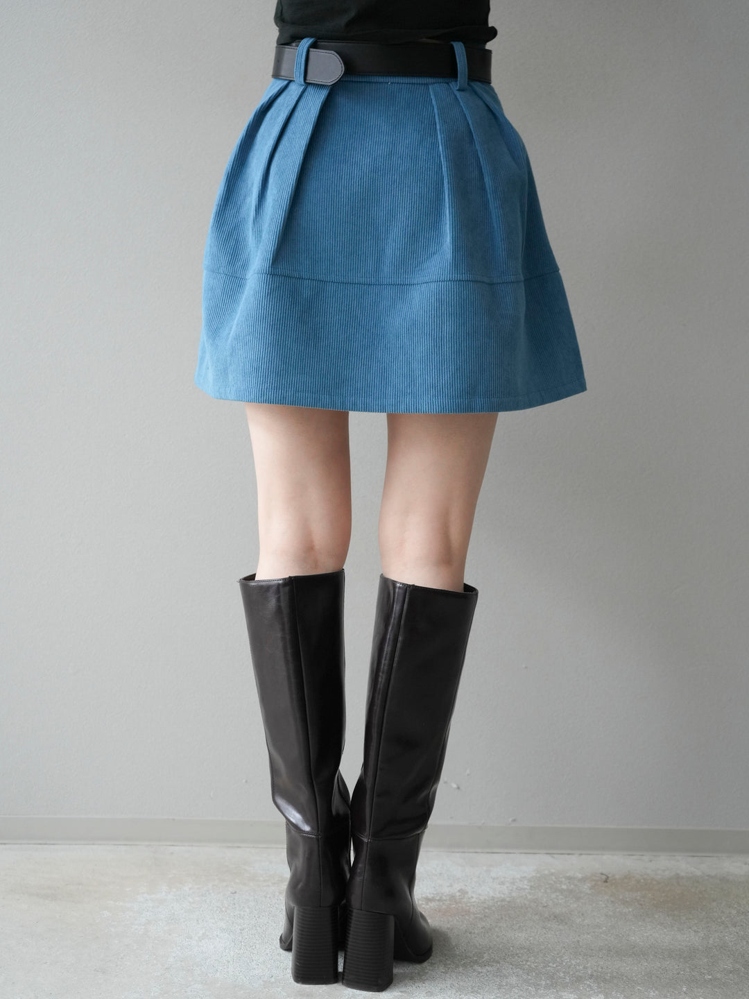 [予約]ベルト付インパンコーデュロイタックフレアスカート/blue