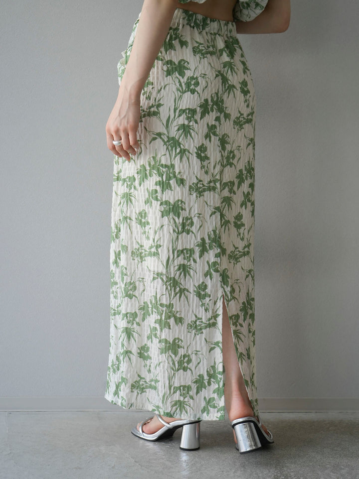 [Pre-order] Washer waist design flower pattern skirt/green