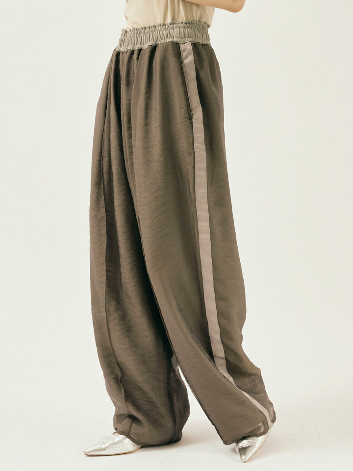 [予約]オーガンジーレイヤードサイドラインパンツ/チャコール