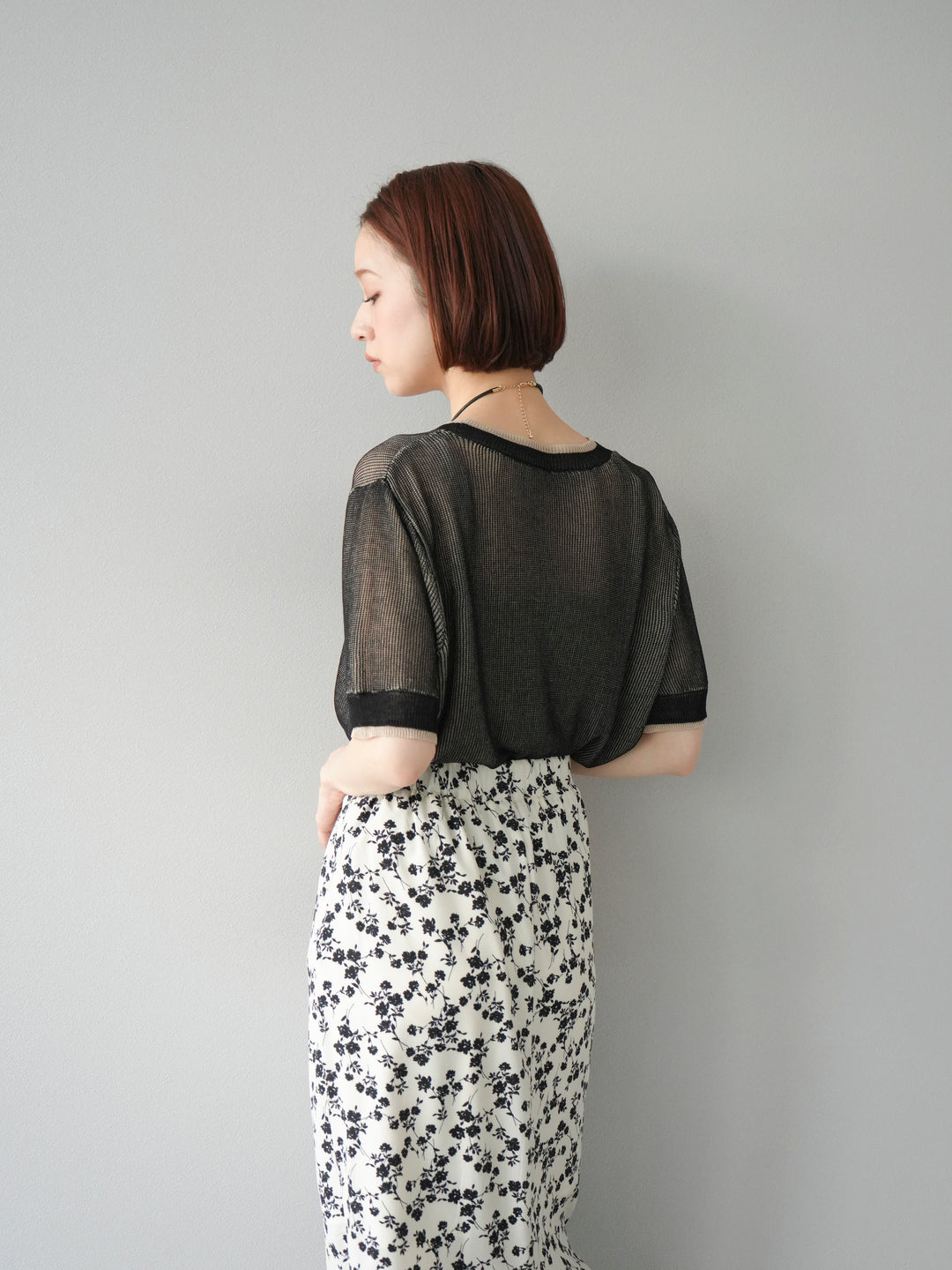 [SET]リネンタッチ配色二重臼ハーフニットトップス+選べるアソート柄スカートセット(2set)