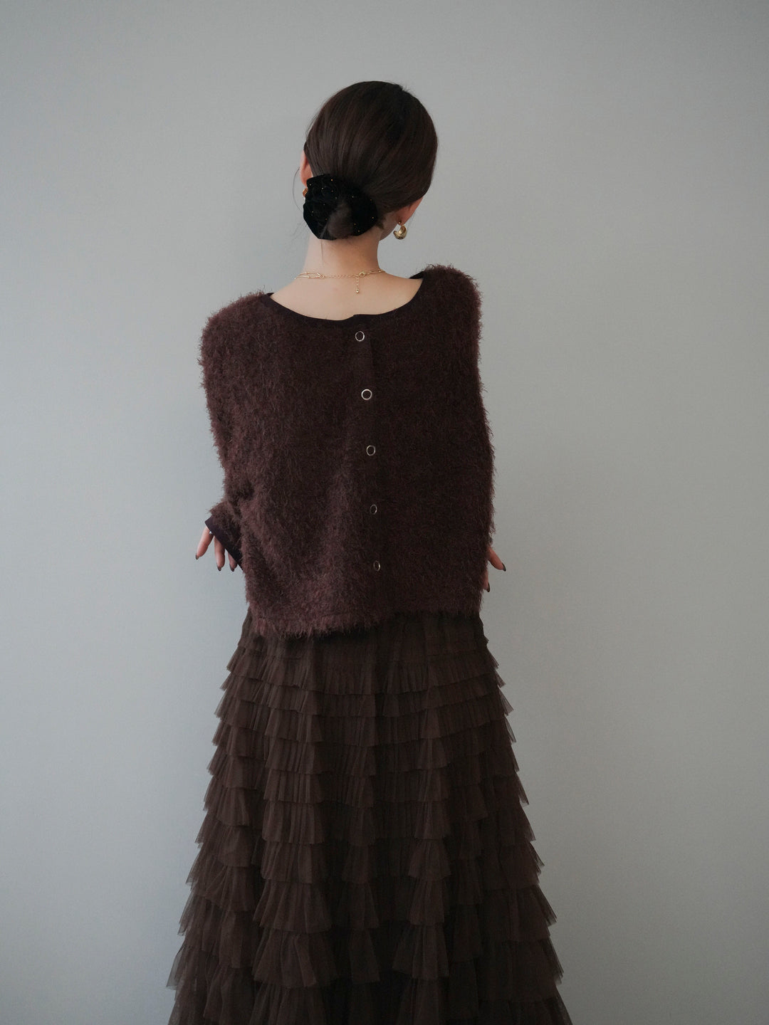 [予約]バイカラー2WAYシャギーニットカーディガン/brown