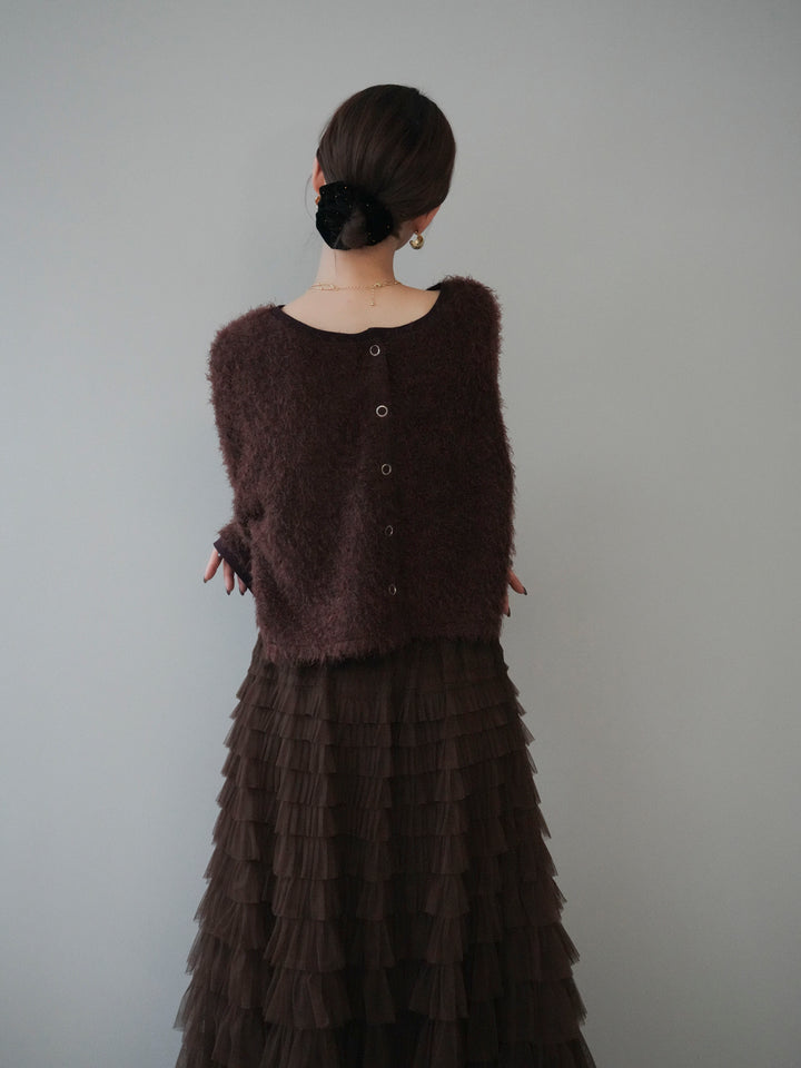 [予約]バイカラー2WAYシャギーニットカーディガン/brown