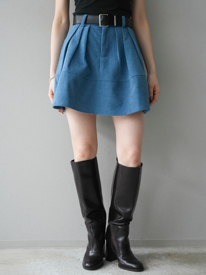 [予約]ベルト付インパンコーデュロイタックフレアスカート/blue
