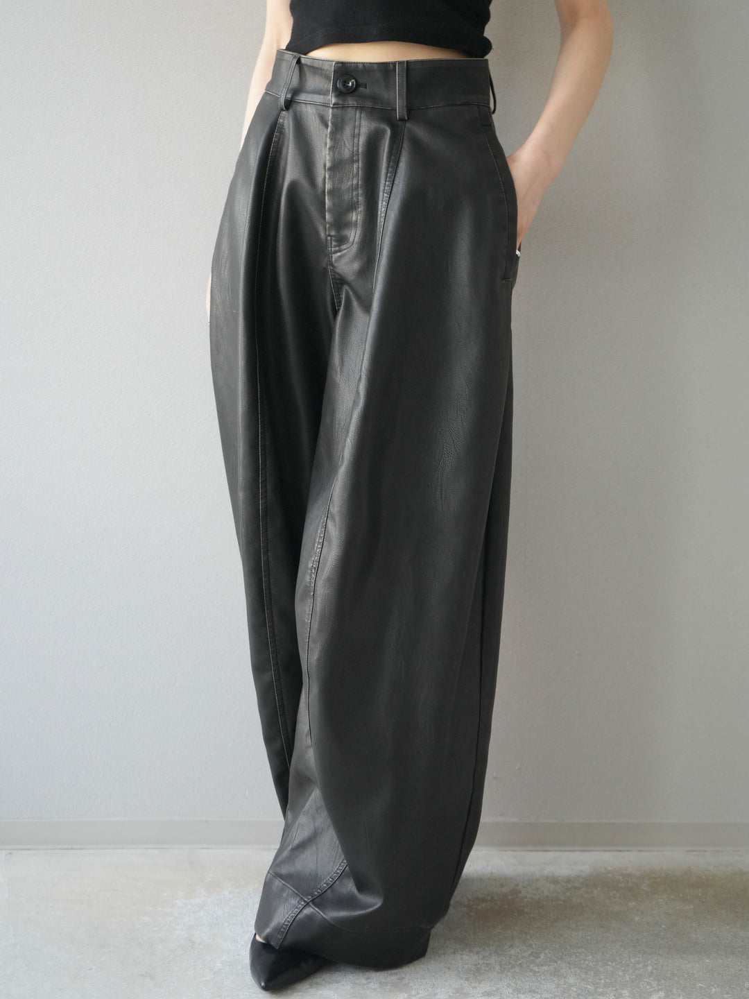 [予約]ヴィンテージレザーバギーパンツ/gray