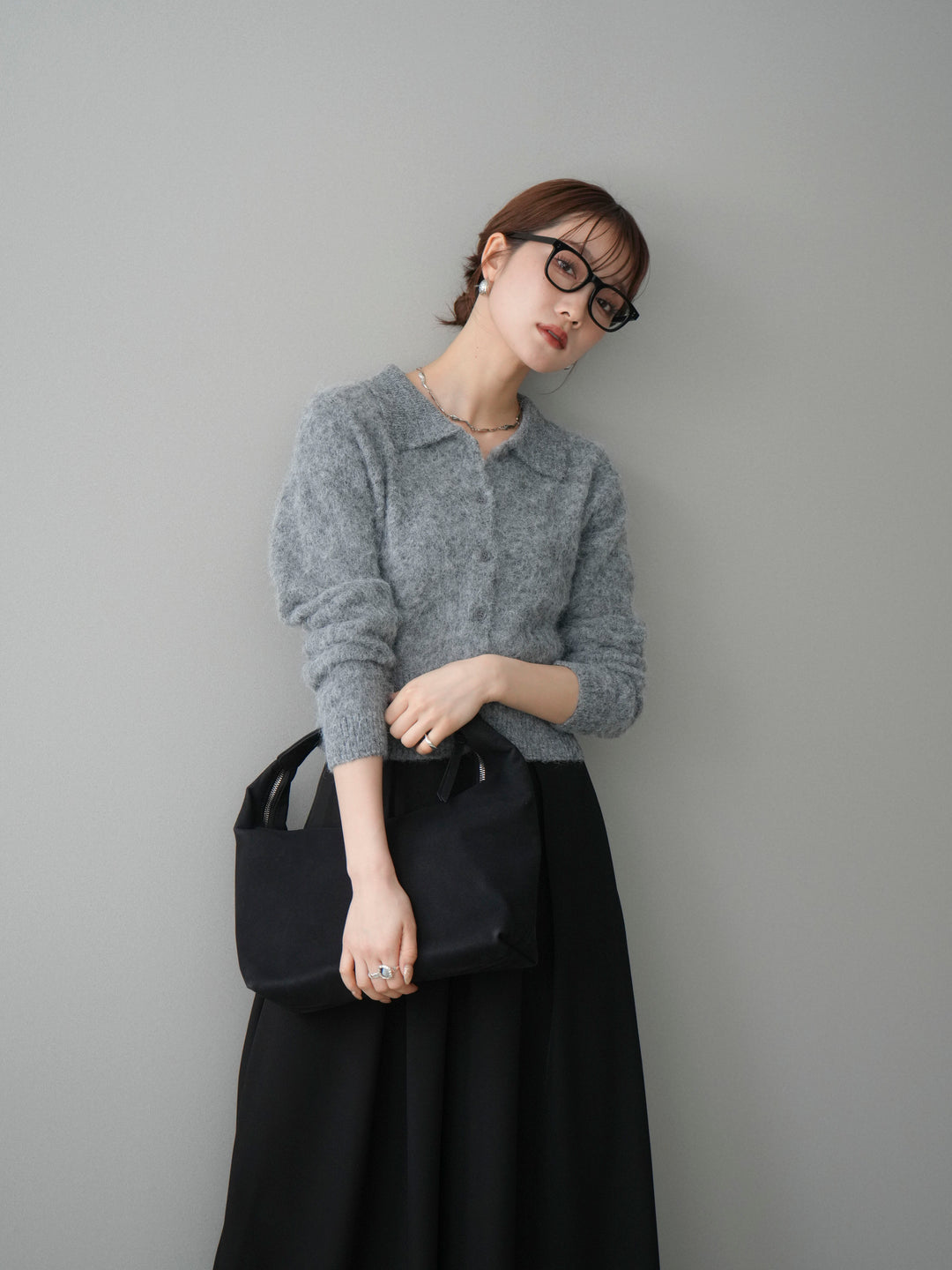 [SET]モヘア衿付きボタンプルオーバー+テープベルトタックバギーパンツ(2set)