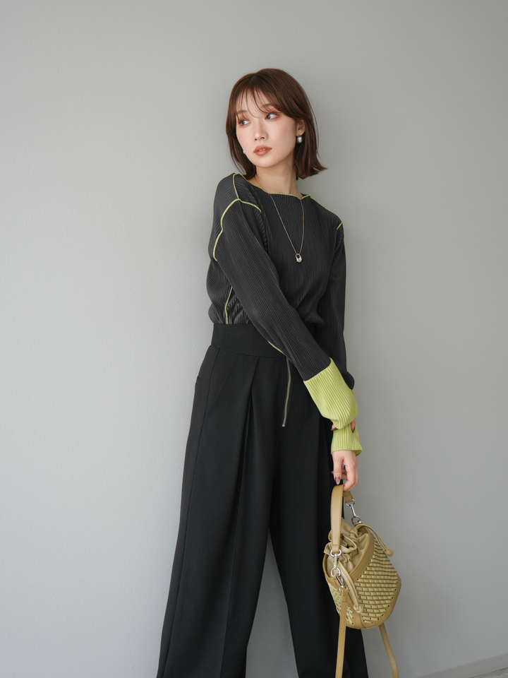 [予約]バイカラープリーツトップス/チャコール