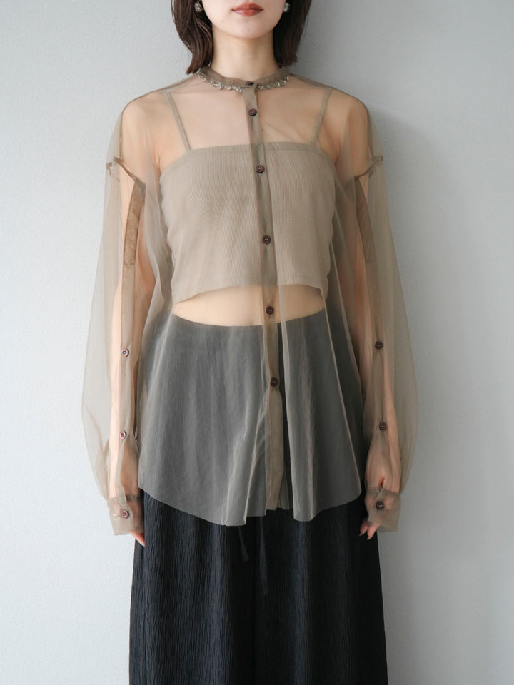 [予約]2WAYスリーブチュールシャツ/グレージュ