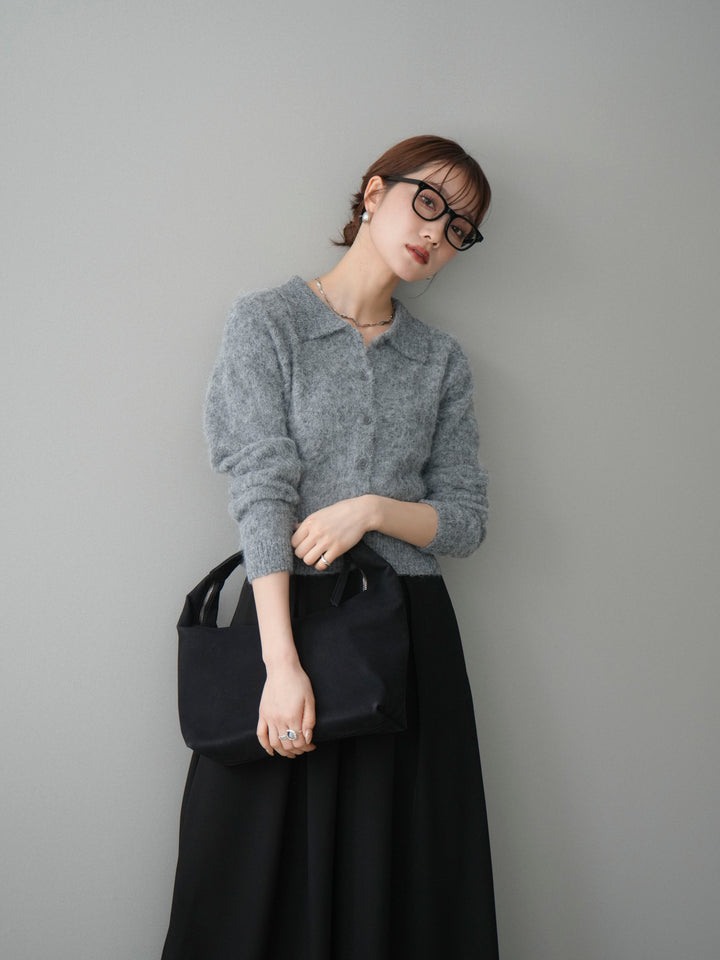 [予約]モヘア衿付きボタンプルオーバー/charcoal