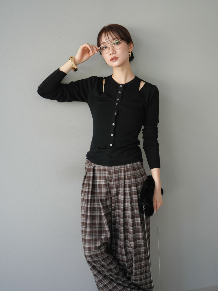 [予約]レイヤードデザインニットカーディガン/ブラック