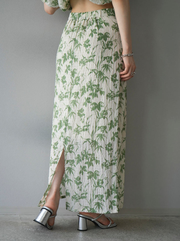 [Pre-order] Washer waist design flower pattern skirt/green