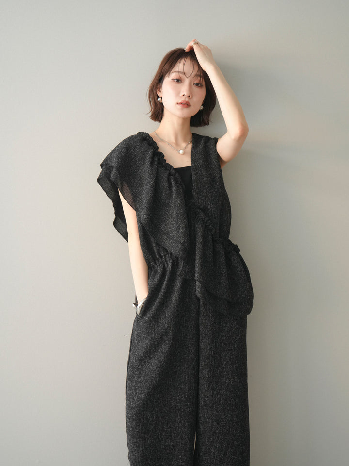 [SET]3WAYミックスツイードギャザーオールインワン+選べるアクセセット(2set)