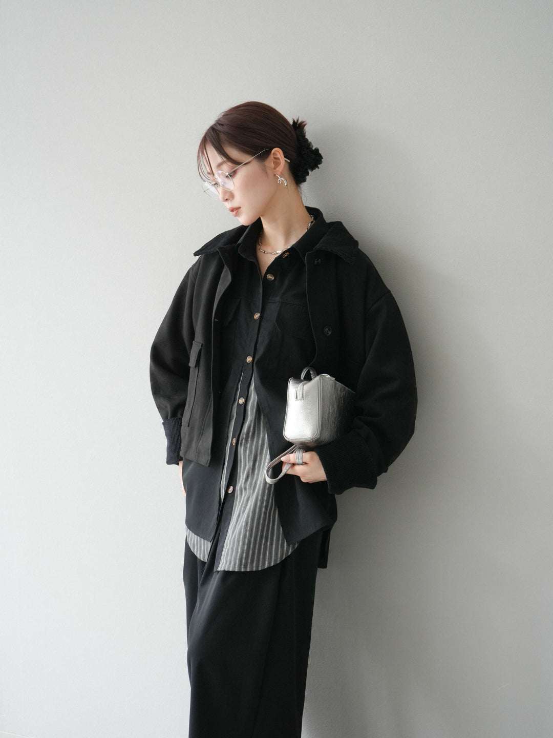 [予約]コーデュロイ切替スウェードショートジャケット/ブラック