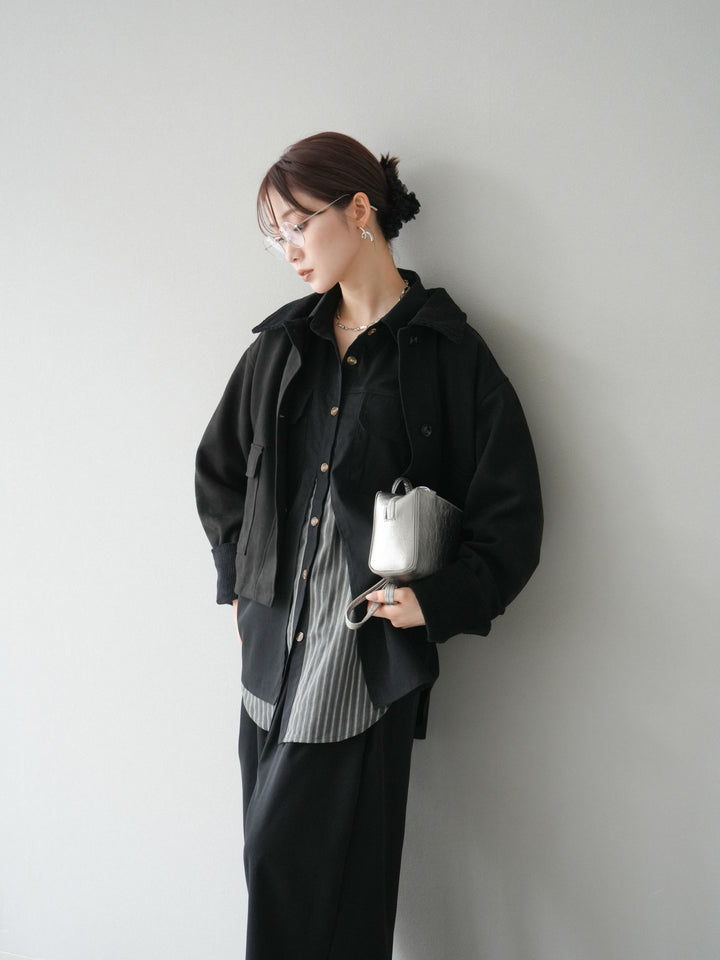 [予約]コーデュロイ切替スウェードショートジャケット/ブラック