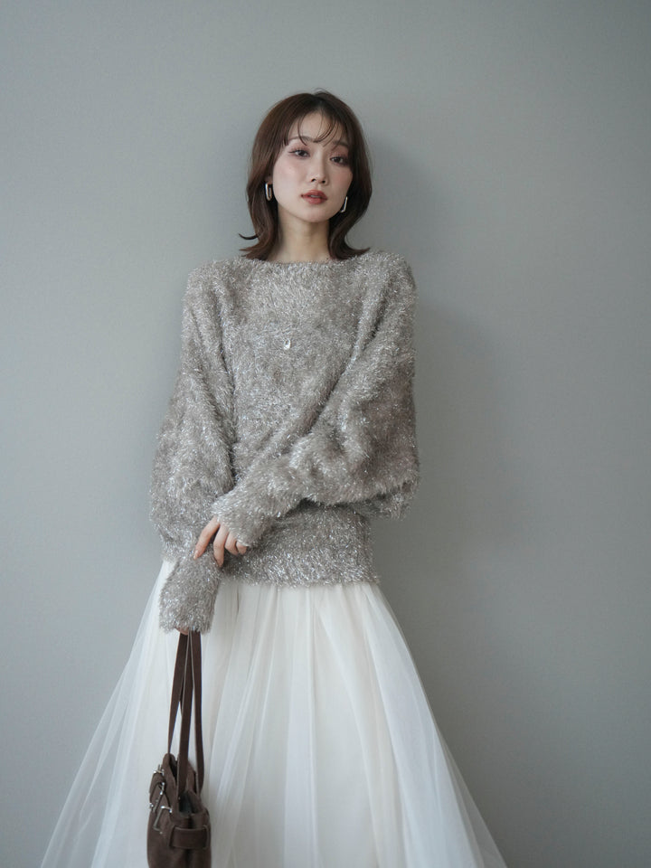 [予約]ラメシャギードルマンニットプルオーバー/beige