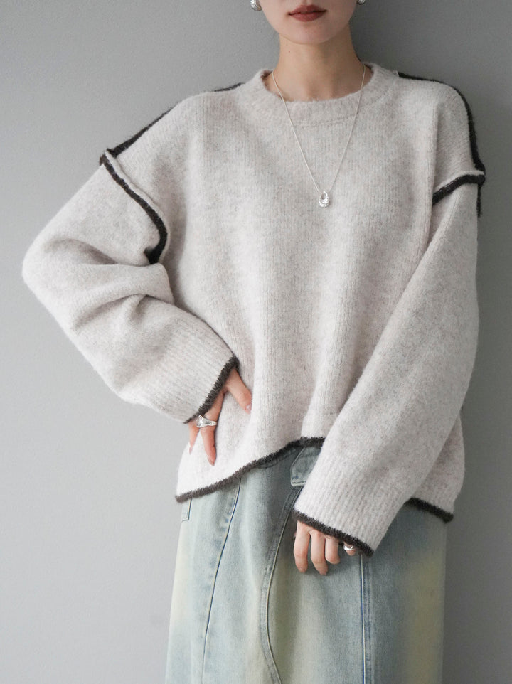 [預訂] 色彩協調針織套頭衫/象牙色