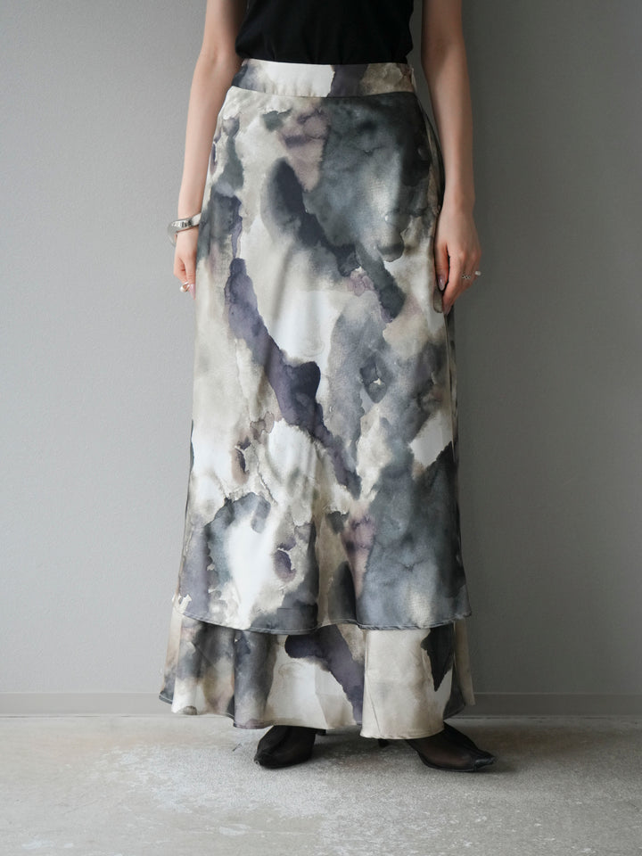 [予約]ニュアンスサテンフリルスカート/アイボリー×ミント