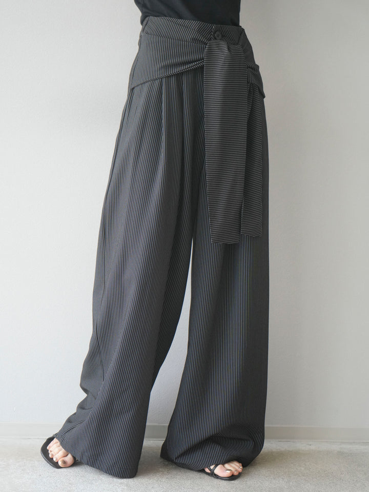 【預購】條紋裹腰闊腿褲/黑色