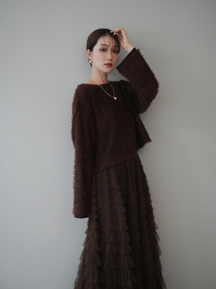 [予約]バイカラー2WAYシャギーニットカーディガン/brown