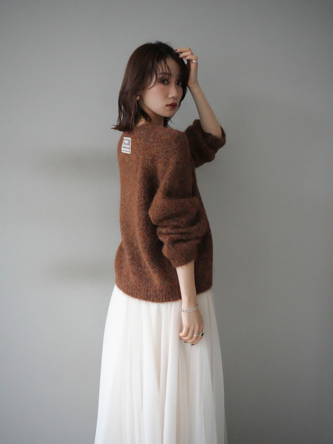 [SET]ロゴラベルミックスヤーンニットプルオーバー+選べるアクセセット(2set)