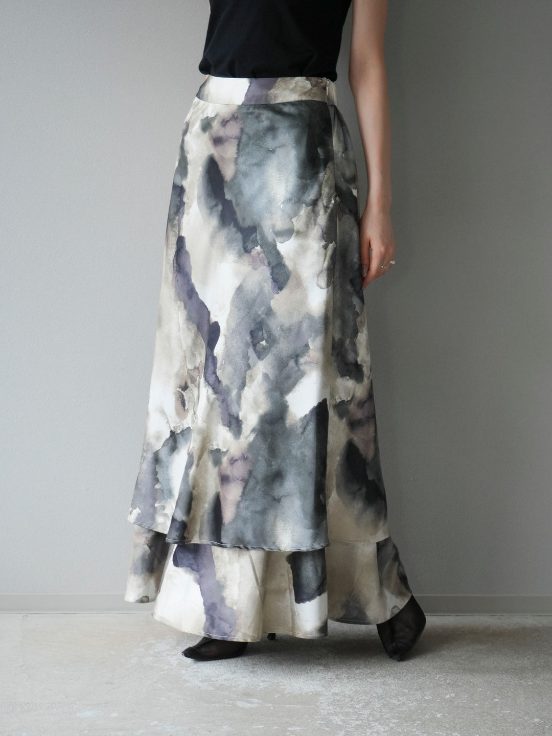 [予約]ニュアンスサテンフリルスカート/アイボリー×ミント