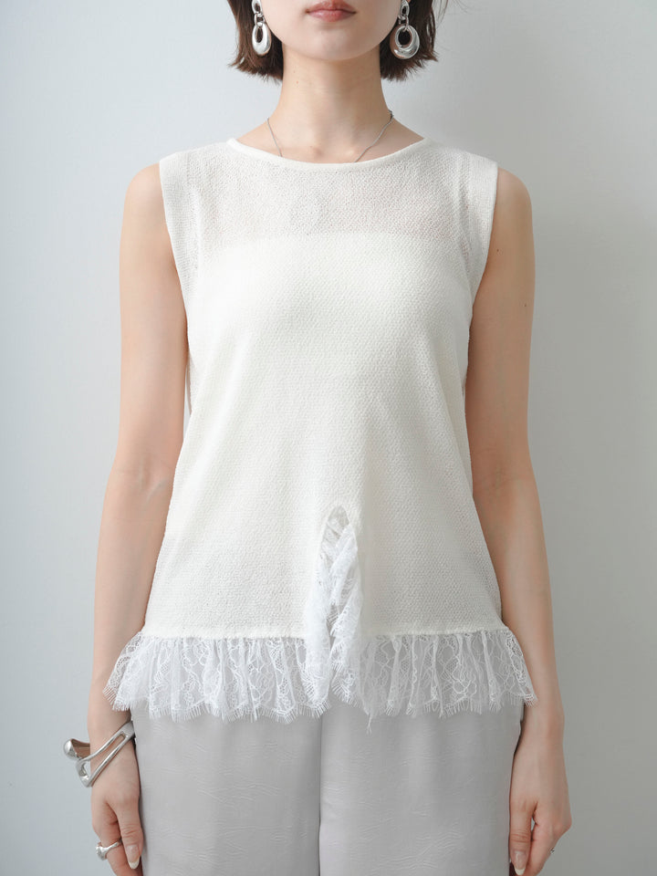 [予約]レースドッキングノースリニットトップス/ivory