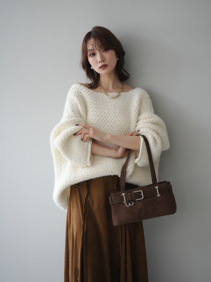 [予約]ワッフル編みオーバーニットプルオーバー/off