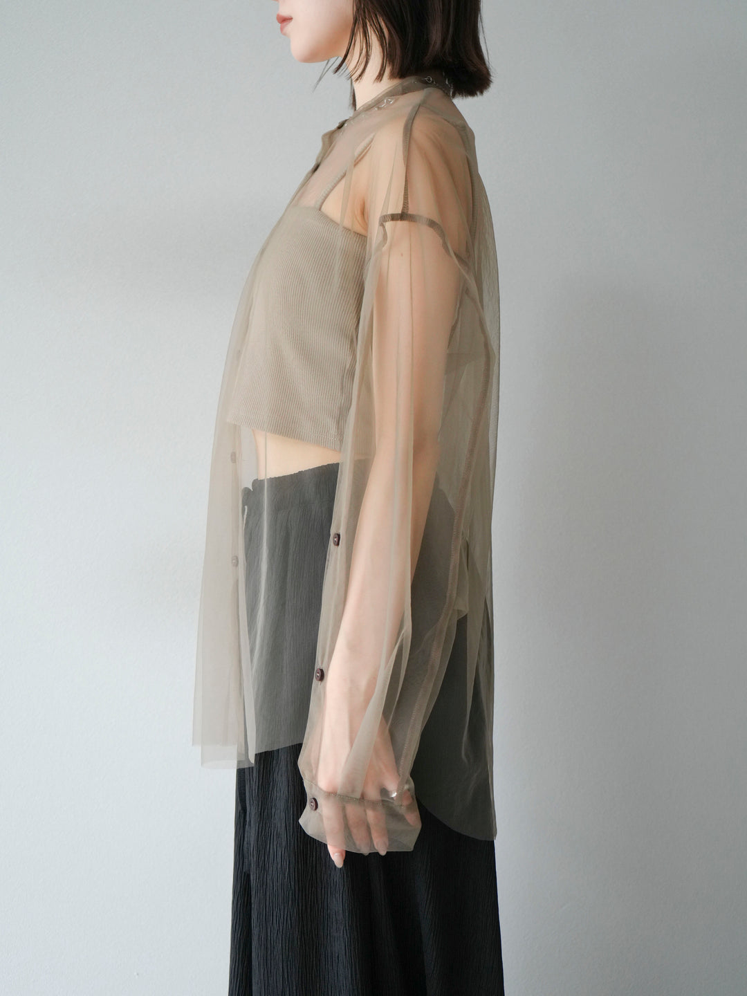 [予約]2WAYスリーブチュールシャツ/グレージュ