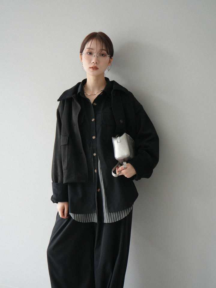 [予約]コーデュロイ切替スウェードショートジャケット/ブラック