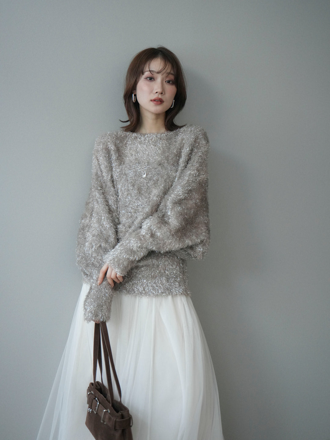 [予約]ラメシャギードルマンニットプルオーバー/beige