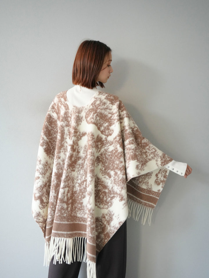 [予約]アブストラクト柄ストールポンチョ/アイボリー