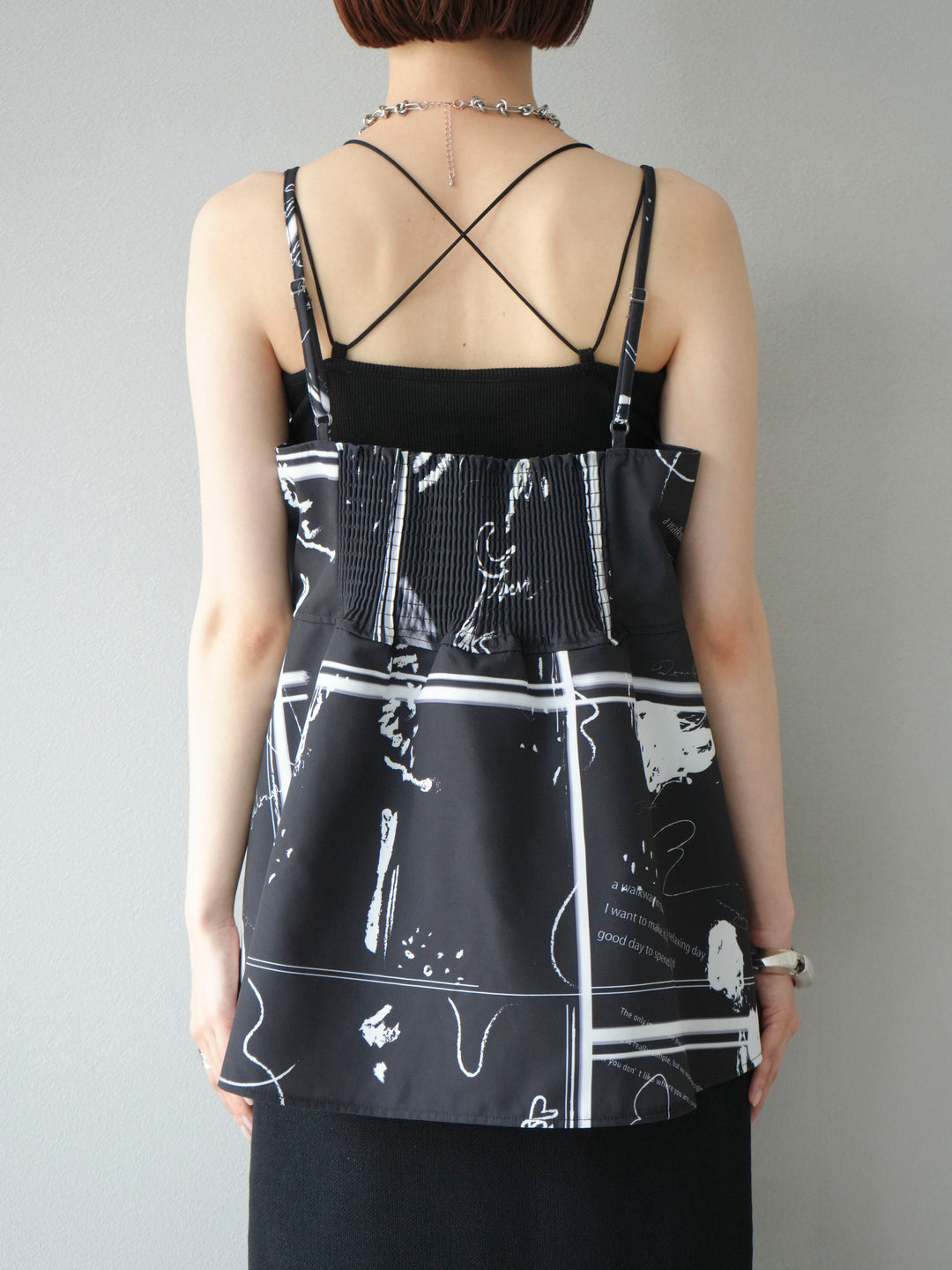 [予約]ペイント柄キャミソール/ブラック