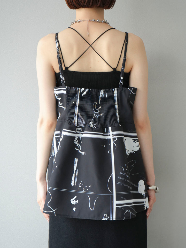 [予約]ペイント柄キャミソール/ブラック
