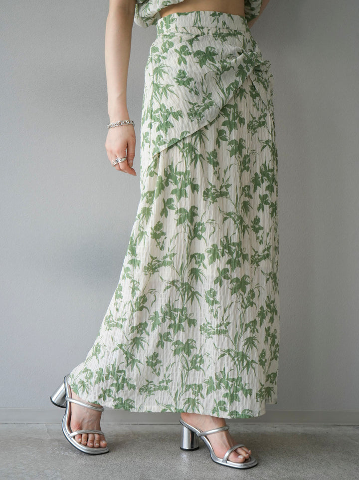 [Pre-order] Washer waist design flower pattern skirt/green