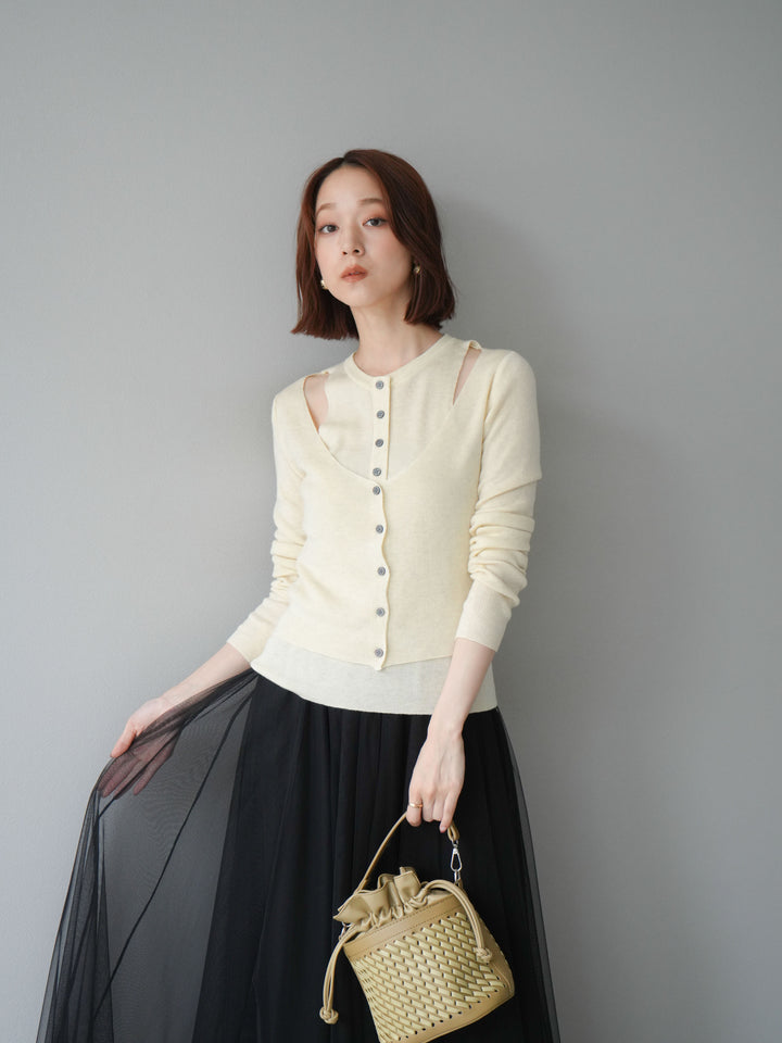 [予約]レイヤードデザインニットカーディガン/アイボリー