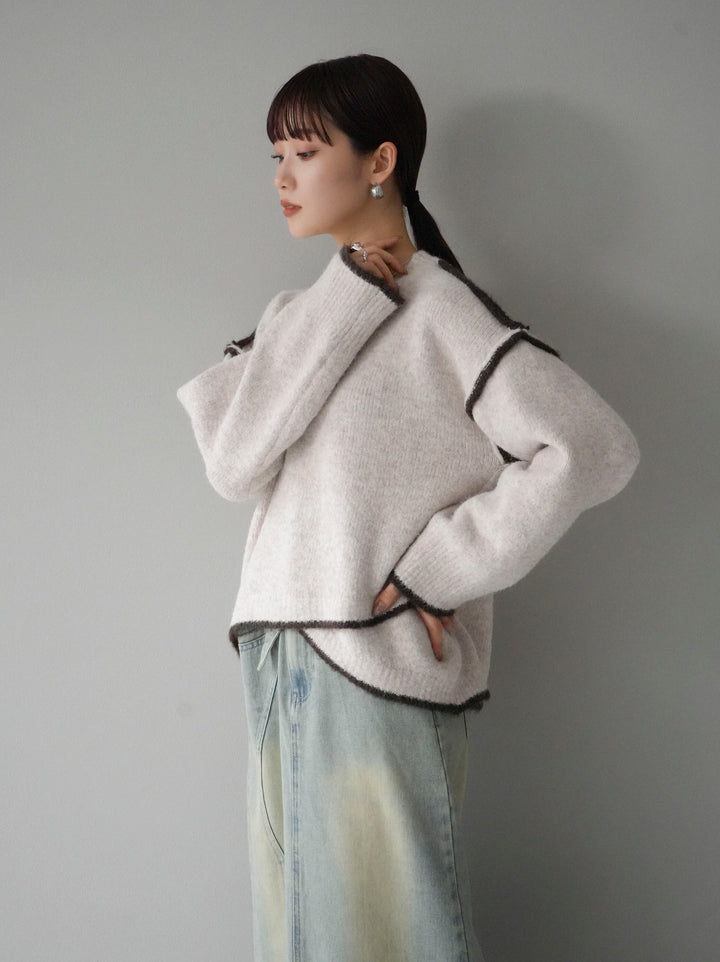 [預訂] 色彩協調針織套頭衫/象牙色