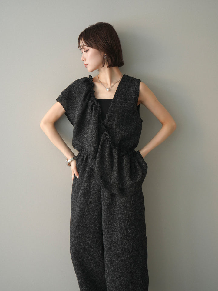 [SET]3WAYミックスツイードギャザーオールインワン+選べるアクセセット(2set)