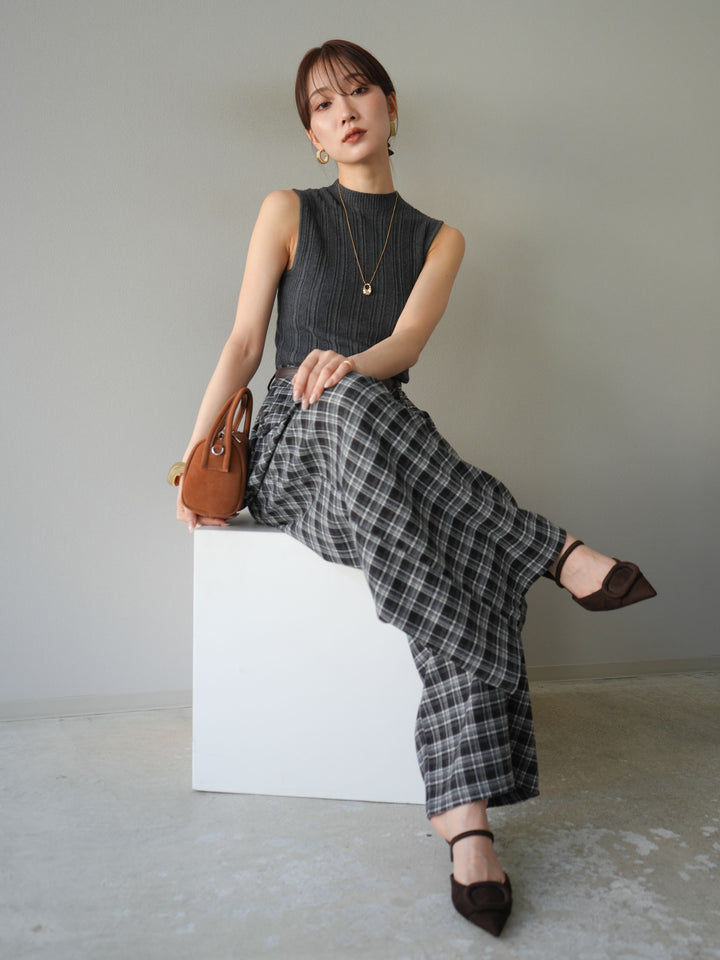 [予約]スリーブレスランダムリブニットトップス/グレー